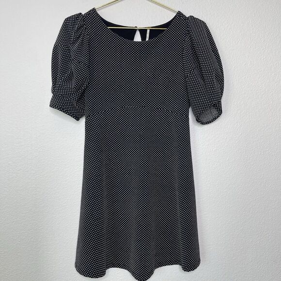 Free People Mini Dress XS Black Micro Dot Puff Sleeve Soft Goth Moody Romantic - Picture 3 of 12